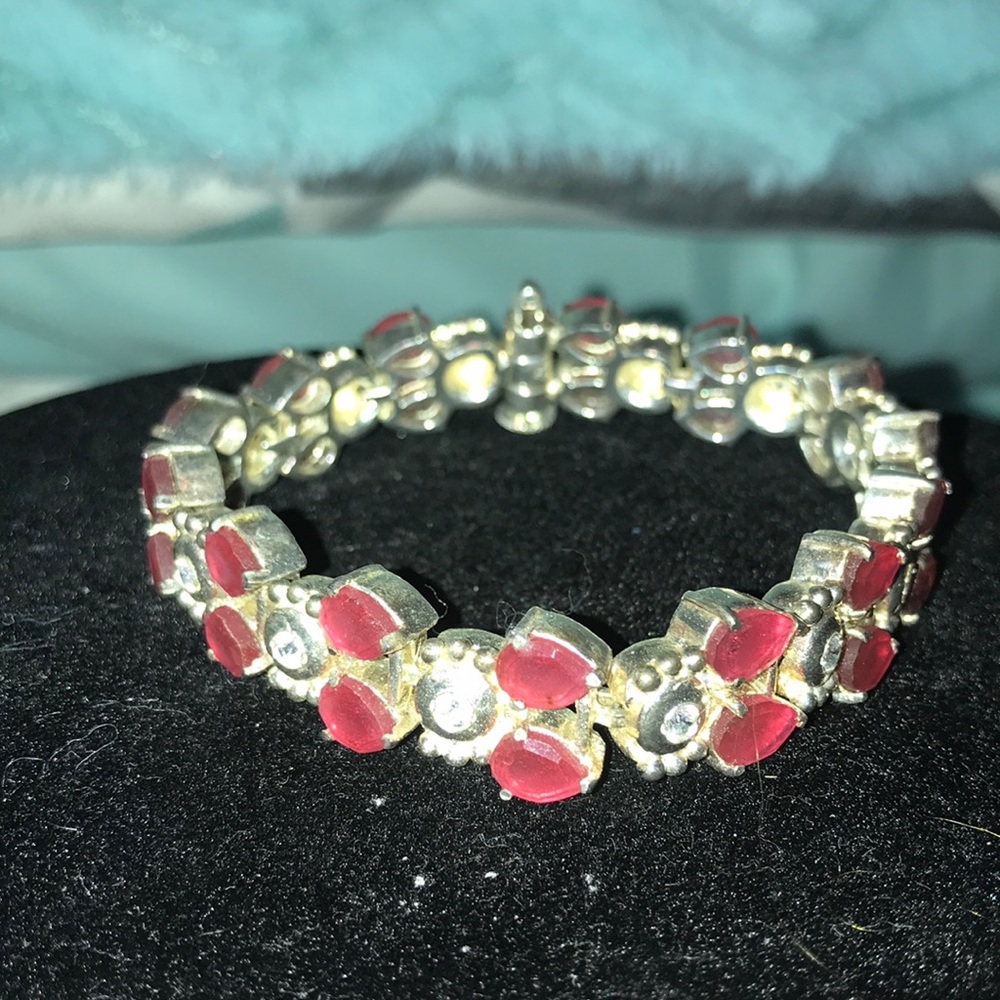 Indian Red Ruby Gemstone 925 Silver Bracelet - image 2